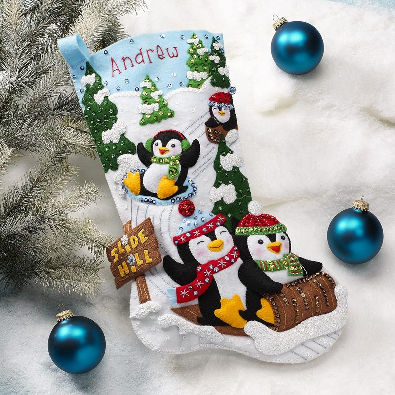 Bucilla Felt Applique 18" Stocking Making Kit, Penguins at Play, Perfect for DIY Arts and Crafts, 89481E - Image 2